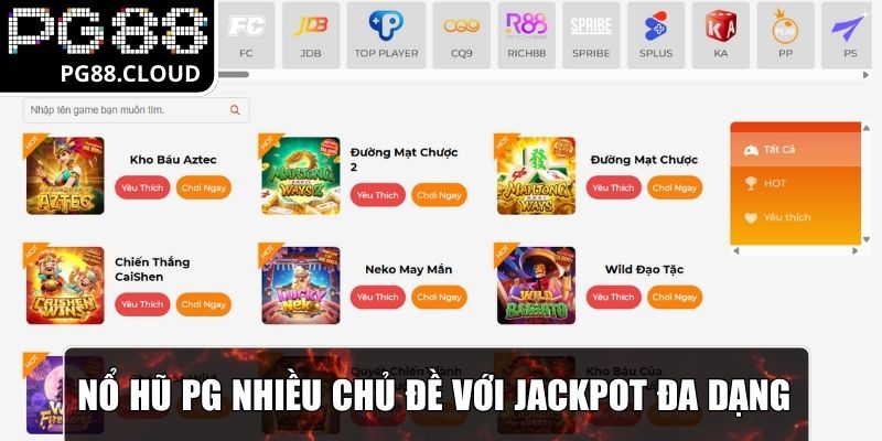 Nổ hũ PG nhiều chủ đề với hệ thống jackpot đa dạng